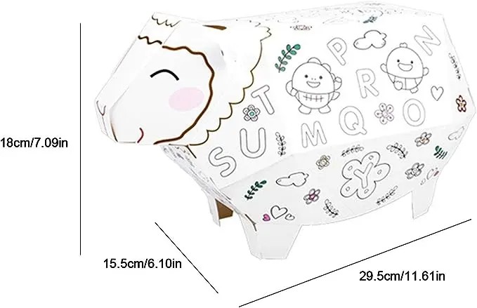 Kit créatif mouton 3D en carton à assembler et colorier. Vendu avec 3 feutres._3.webp
