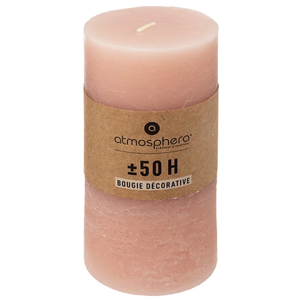 Bougie ronde olia rose 6.8x14, rose clair