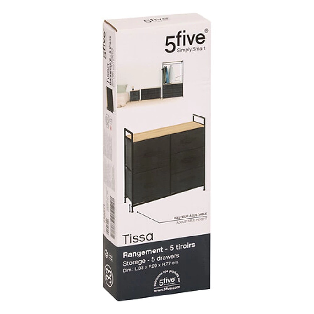 rangement 5 tiroirs gris f tissa, gris foncé
