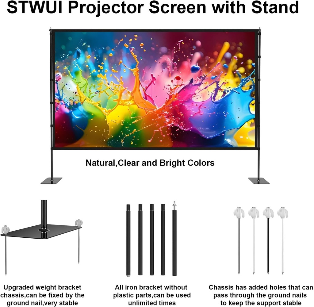 Écran de projecteur extérieur avec support – Écran de projection portable de 120 pouces