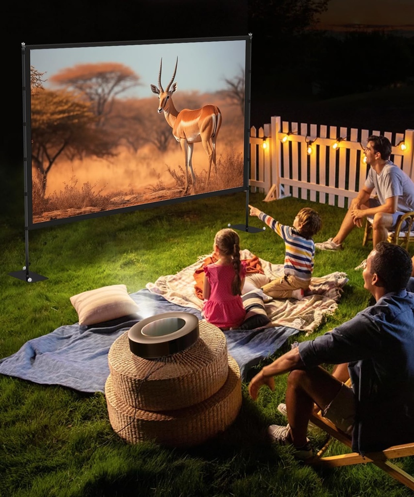 Écran de projecteur extérieur avec support – Écran de projection portable de 120 pouces
