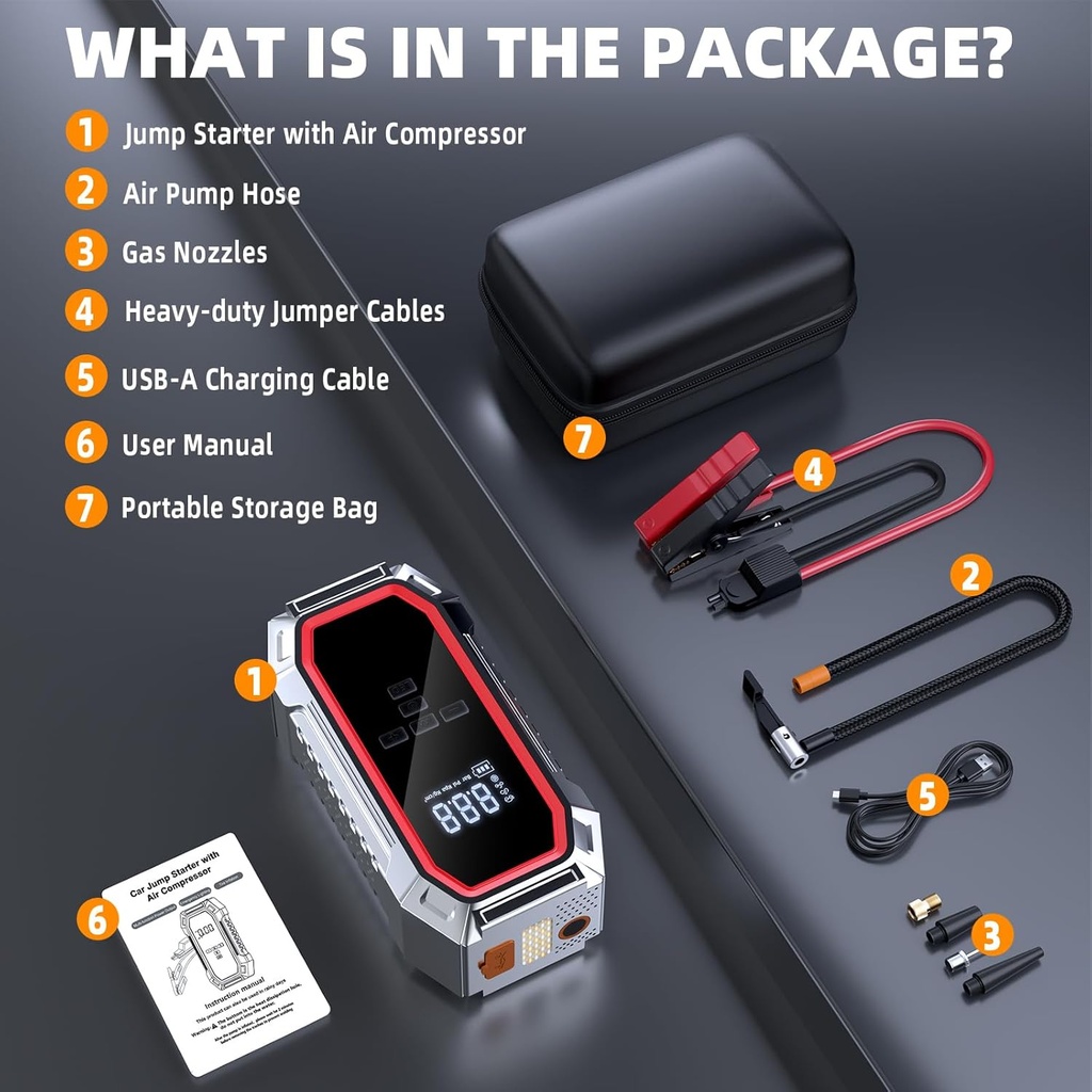 Jump Starter de batterie avec compresseur 5k A et led 