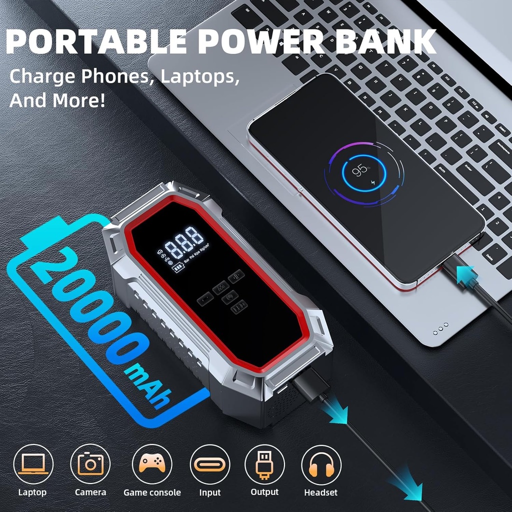 Jump Starter de batterie avec compresseur 5k A et led 