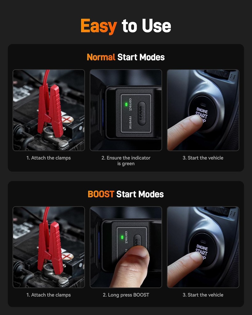 Wolfbox 3000A jump start, batterie 16000mAH, 160psi, light