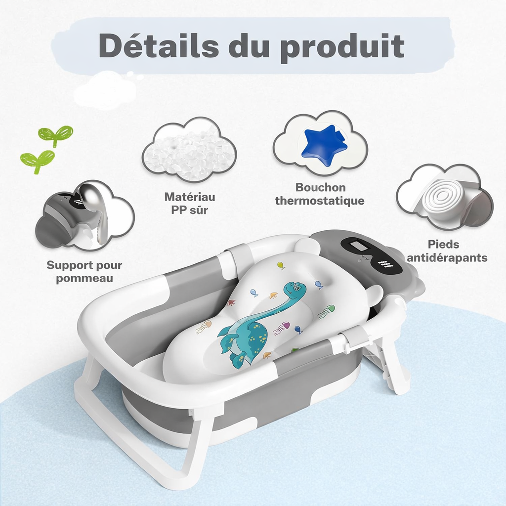 Baignoire bébé pliable AVIDOR – De la naissance à tout-petit –  pieds antidérapants 