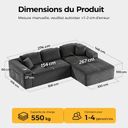 Canape d’angle modulable confort XXL, tissu côtelé gris