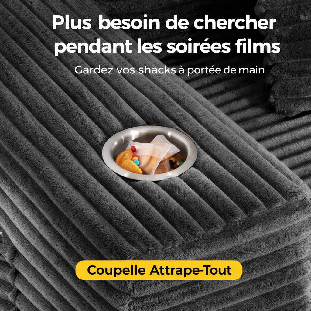 Canape d’angle modulable confort XXL, tissu côtelé gris