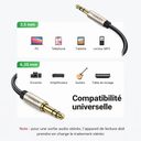 Câble audio stéréo UGREEN 3,5 mm vers 6,35 mm – Jack TRS mâle, gaine nylon