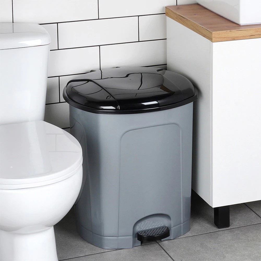 Poubelle à pédale en plastique, grise, 50 l