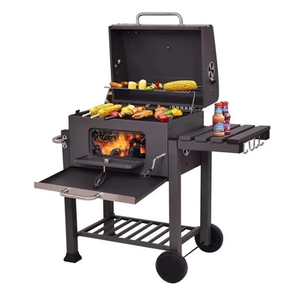 Barbecue au charbon de bois, couvercle rabattable
