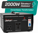 Convertisseur transformateur LiteFuze 2000W 110V/220V – prise universelle, câble US avec terre