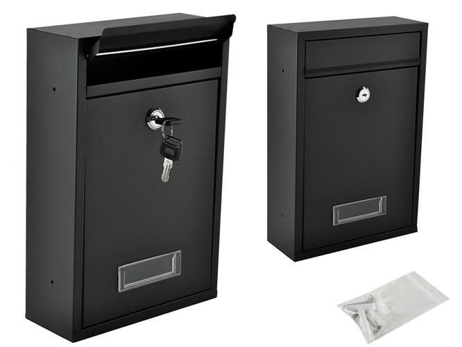 Black mailbox with 2 flap fixing keys