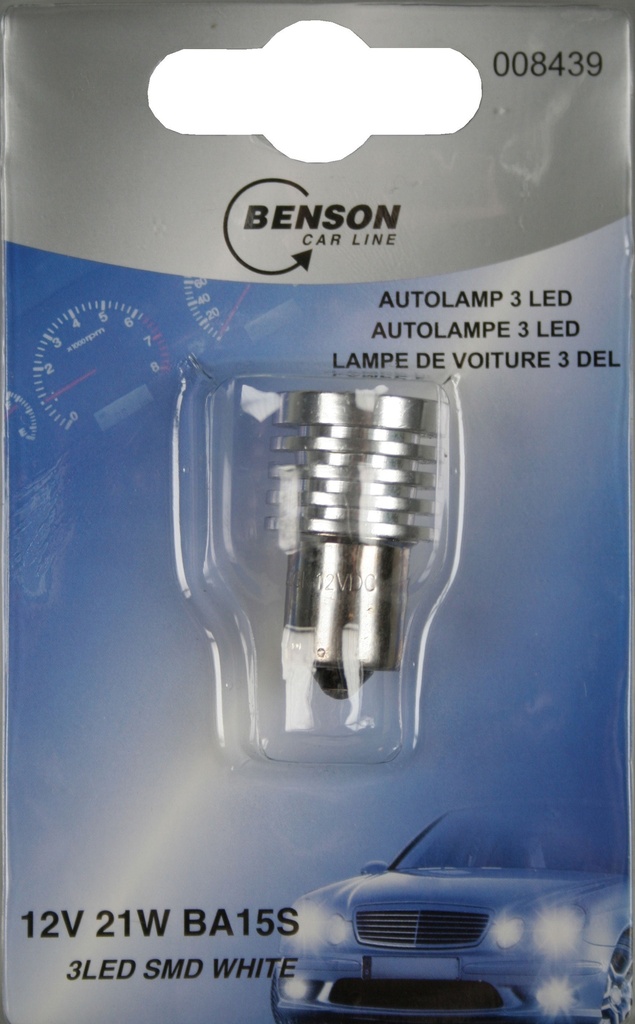 LED car headlight 12V 21W 3 LED smd white ba15s