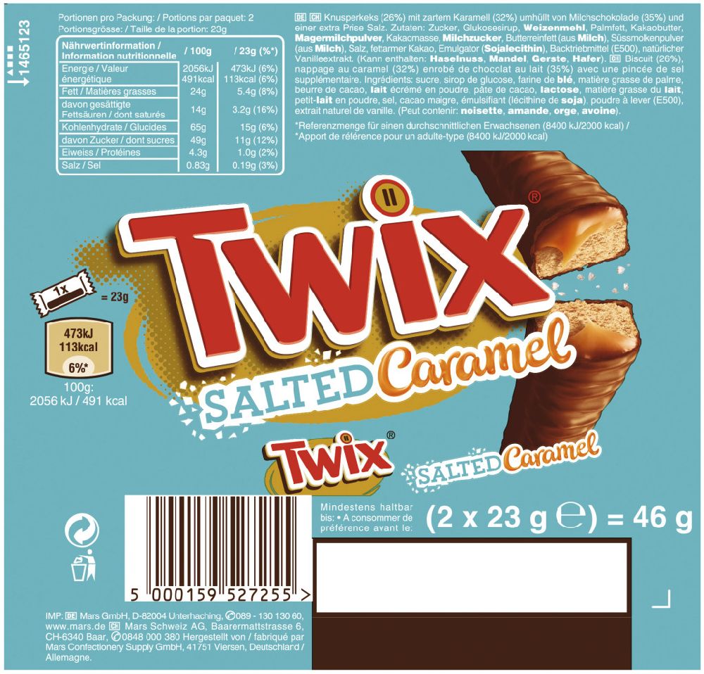 barre twix caramel beurre salé 46g 