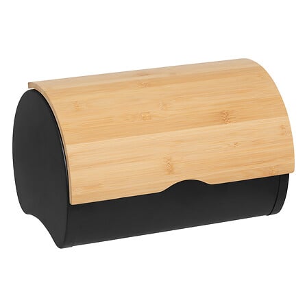 Black metal bread box + bamboo