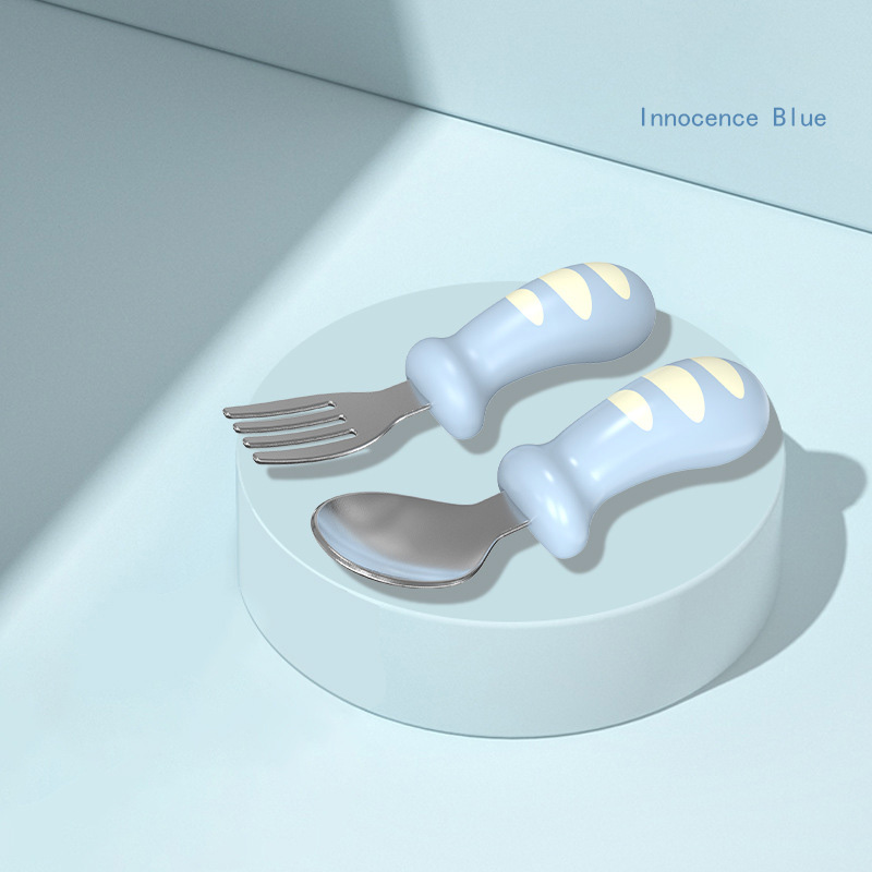 Baby blue cutlery with ergonomic silicone handle