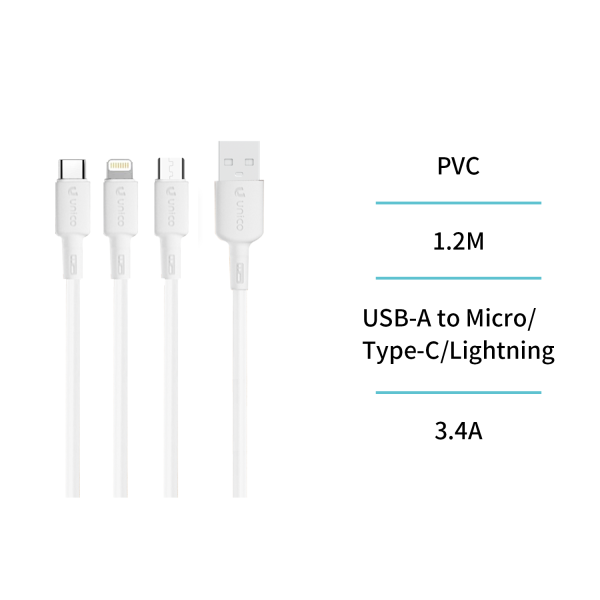 3-in-1 USB cable to Micro USB, Type-C and Lightni