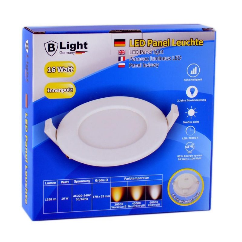 Built -in LED panel - 16 watts - white round