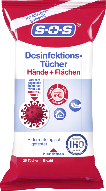 SOS Desinfektions Tucher-Disinfectant wipes pack 25
