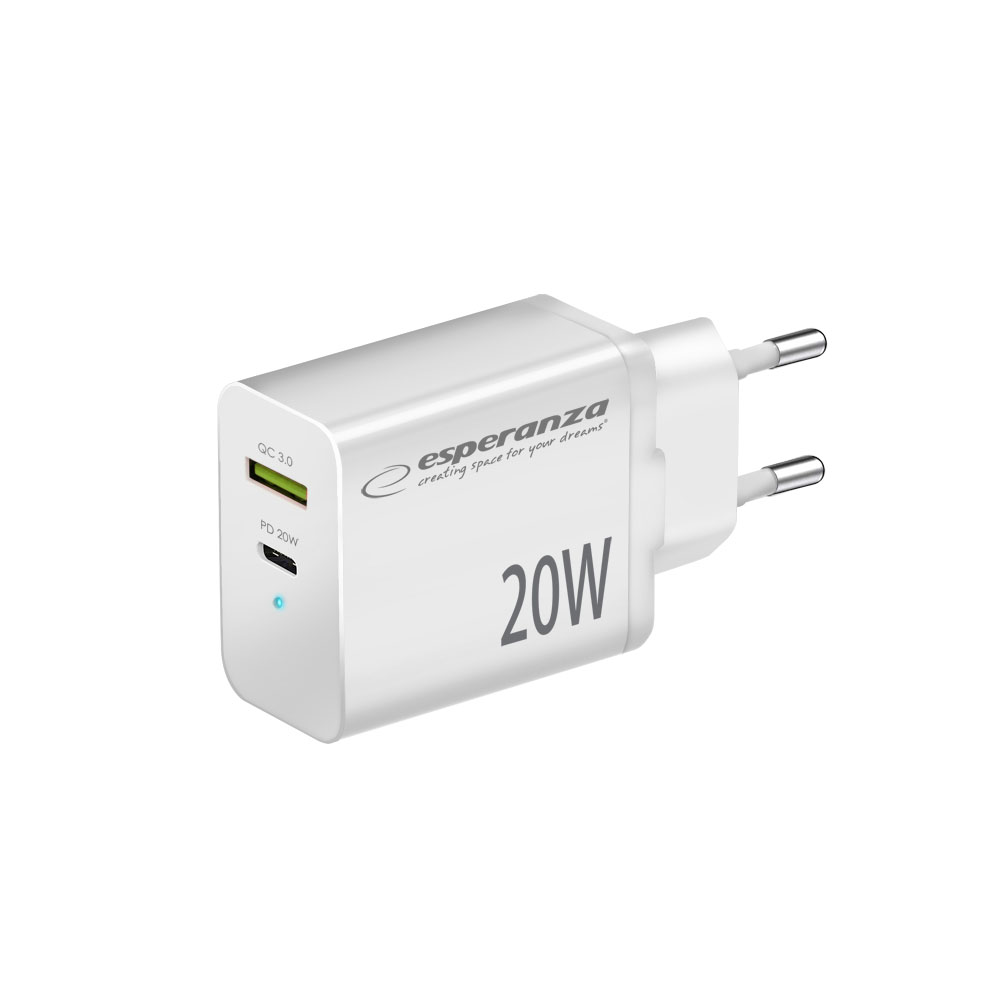 Chargeur mural USB-C PD 20 W / USB-A QC 3.0