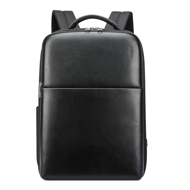 Large black leather backpack