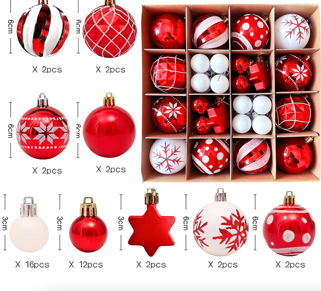 DECORATIONS NOEL ROUGES ET BLANCHES 42PC