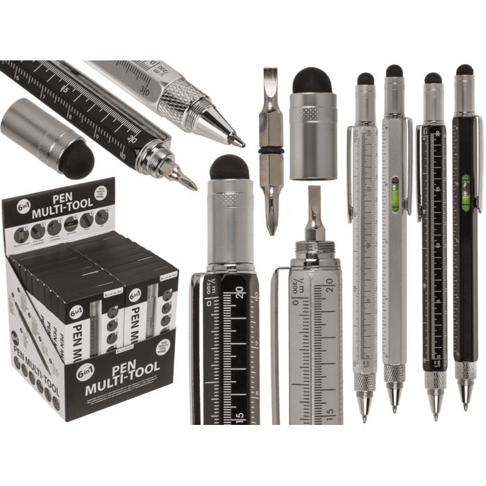 Ballpoint pen, multi-tool, 6 in 1, 15 x 1.5 cm,