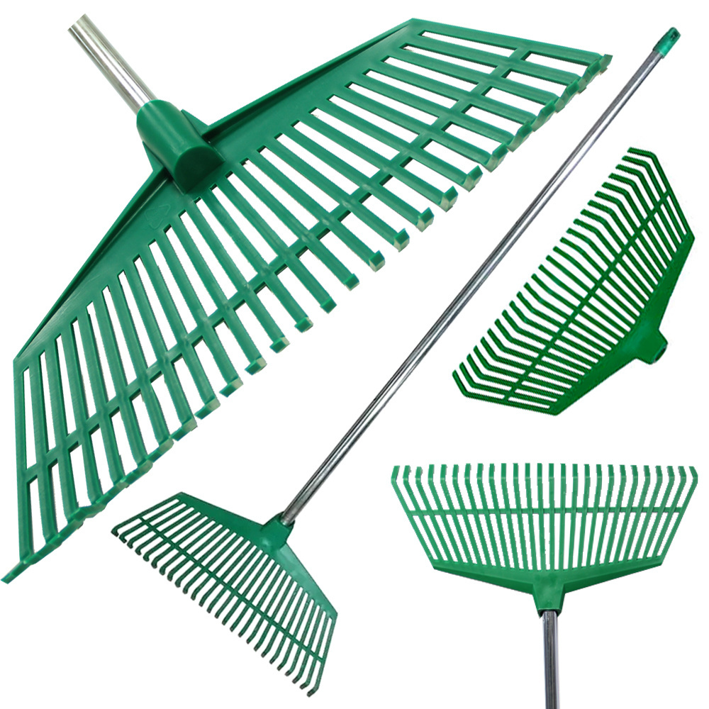 Rateau de jardin en plastique, manche en aluminium