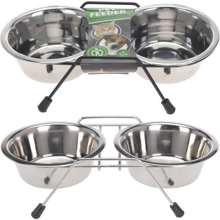 Gamelle pour chien en metal avec support en 2 part