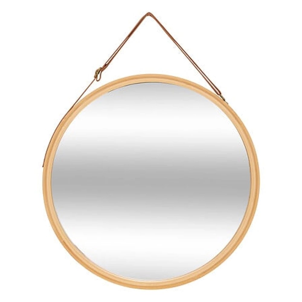 Round bamboo leather wall mirror D38, beige