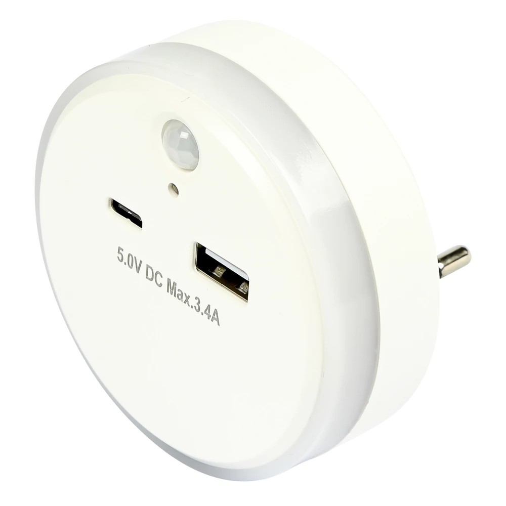 USB-A & USB-C socket with day/night + PIR sensor