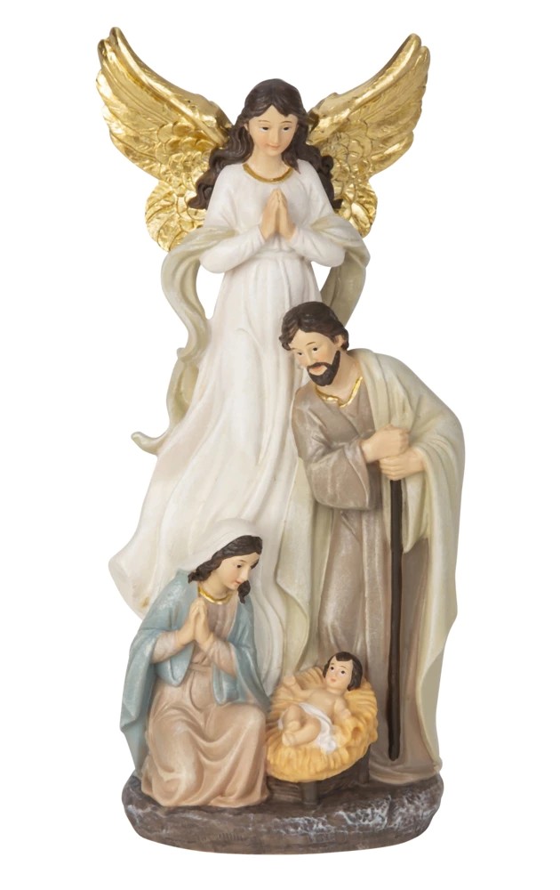Nativity figurine with angel, Joseph, Mary and Jesus