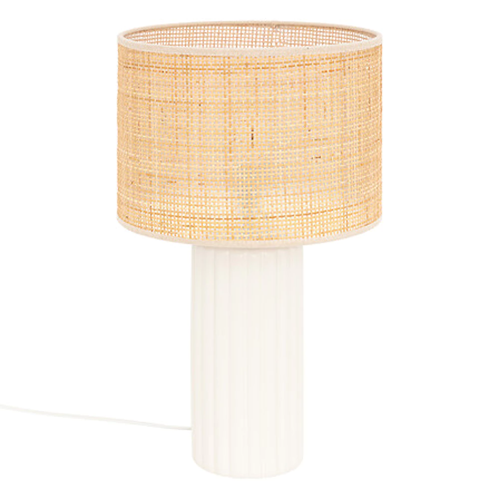 Lampe cylindre Tylia naturel H47 cm – blanc