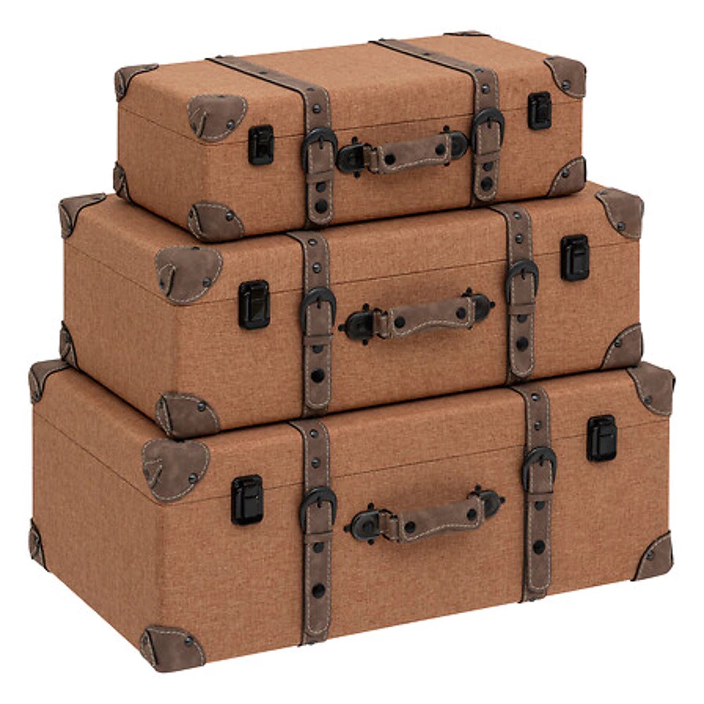 Malle en bois Bev marron x3 – caramel
