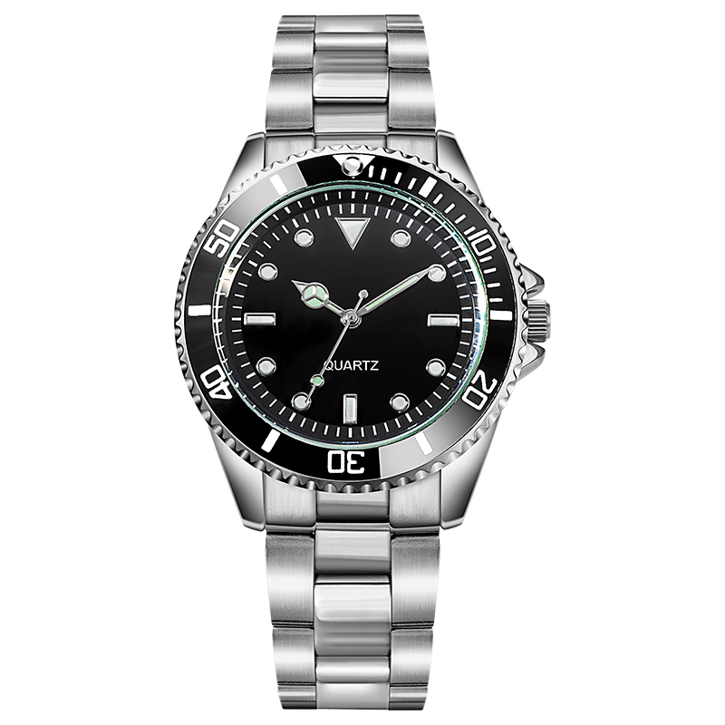 Chic Quartz Watch, black dial, stainless steel bracelet. K5008