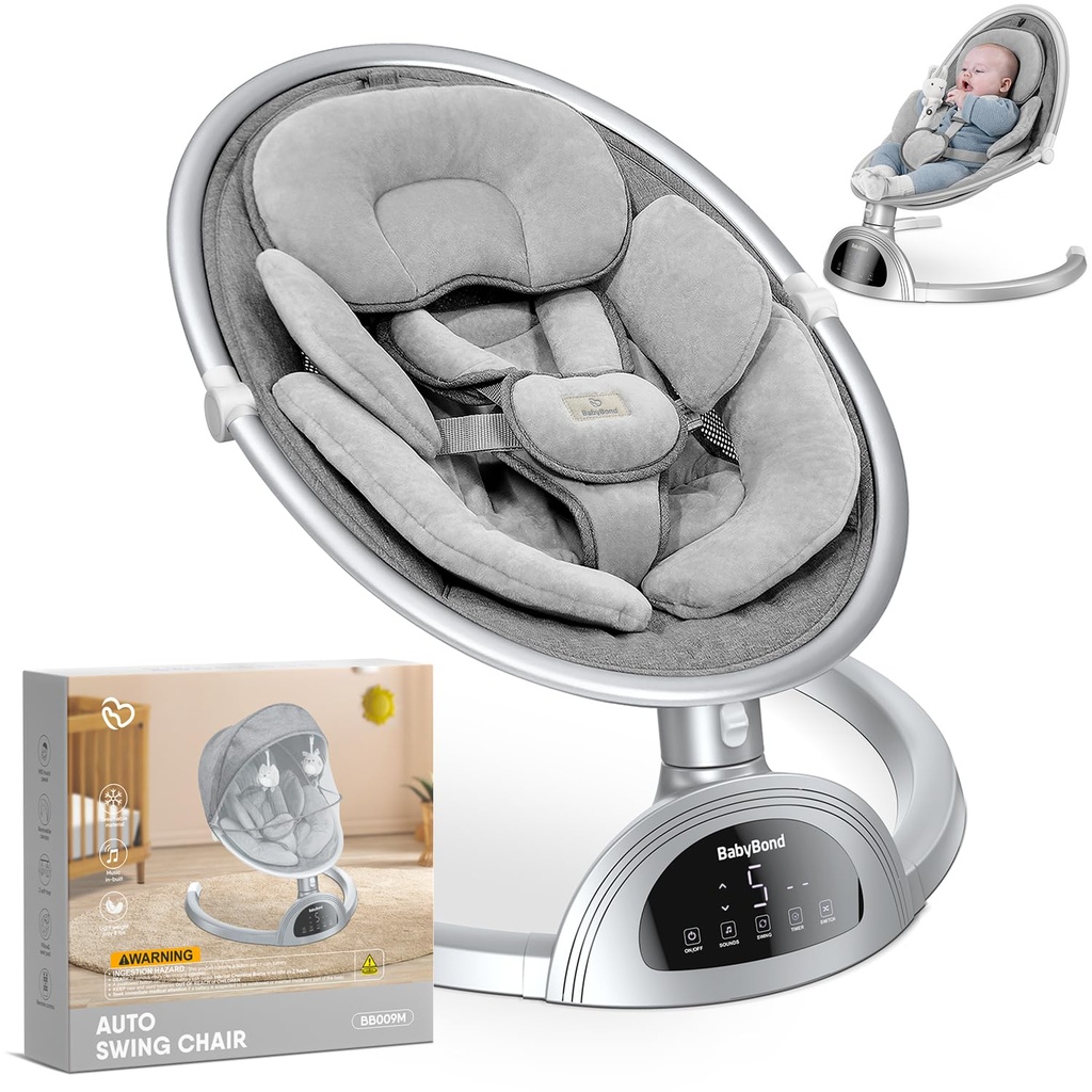 BabyBond baby swing – Bluetooth with music, 5 speeds, 5-point harness – Remote control included