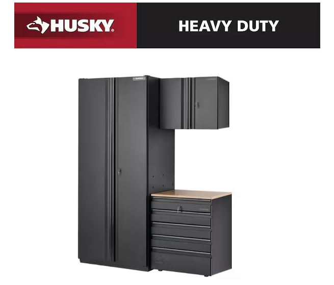 HUSKY 3 Piece Heavy Duty Welded Steel Garage Tool Organizer, Black Color (162.56 L x 203.2 H x 60.96 cm D)