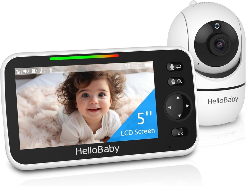 HelloBaby 5” Video Baby Monitor Without Wi-Fi – HD Screen, 30 hr Battery,