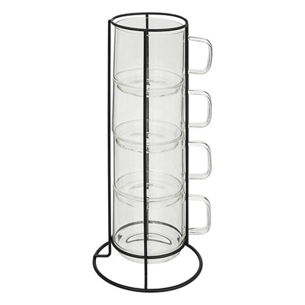 Rack 4 mugs M Mia 30 cl, transparent