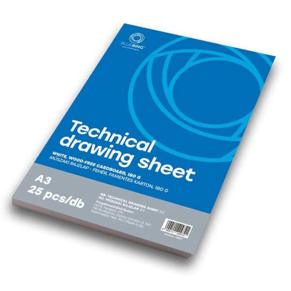 Feuille de dessin technique Bluering A3, 180 g, 25 feuilles
