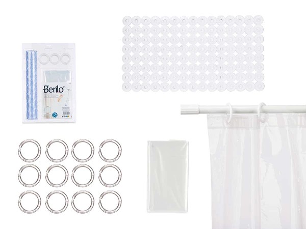 Ensemble rideau de bain et tapis de douche transparent