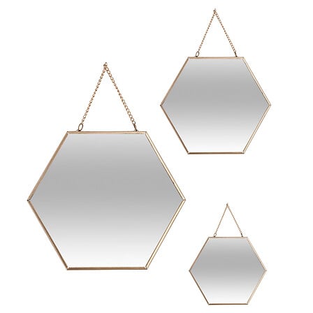 Leny metal chain mirror x3, gold