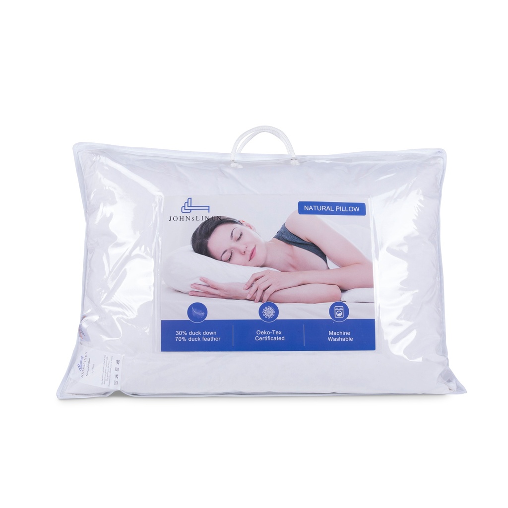 Natural pillow 30% Duck down, firm and soft comfort.