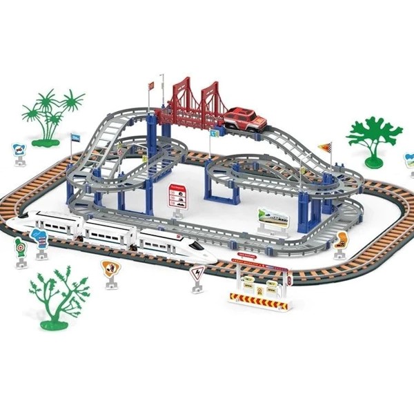 Voie ferrée avec voiture et train rapide, 108 pièces