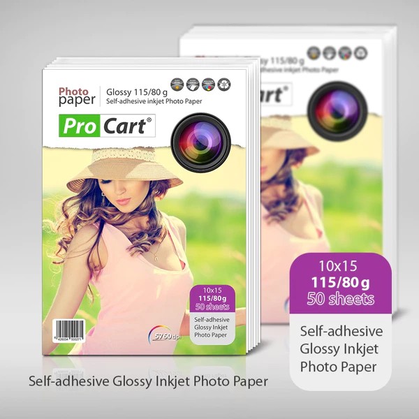 Papier photo brillant autocollant 50pcs -10*15 - 115 g/80 g PROCART