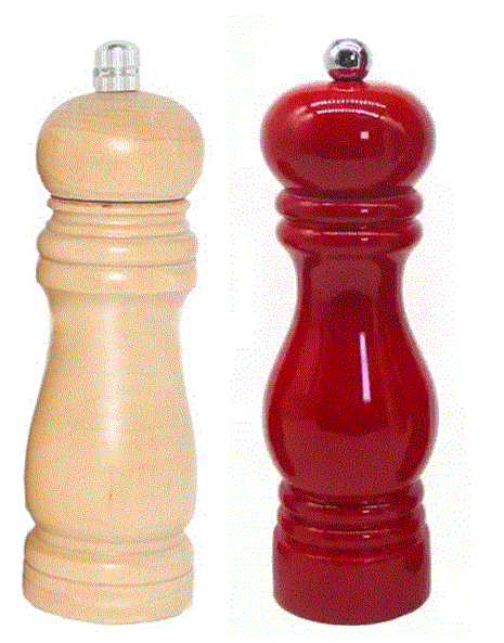 Petit moulin a poivre, sel ou epices en bois naturel/rouge - 13 cm