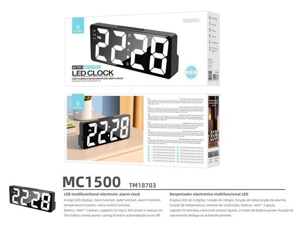 Reveil LED multifonction Techancy MC1500 blanc