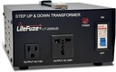 LiteFuze 2000W 110V/220V transformer converter – universal plug, US cable with ground