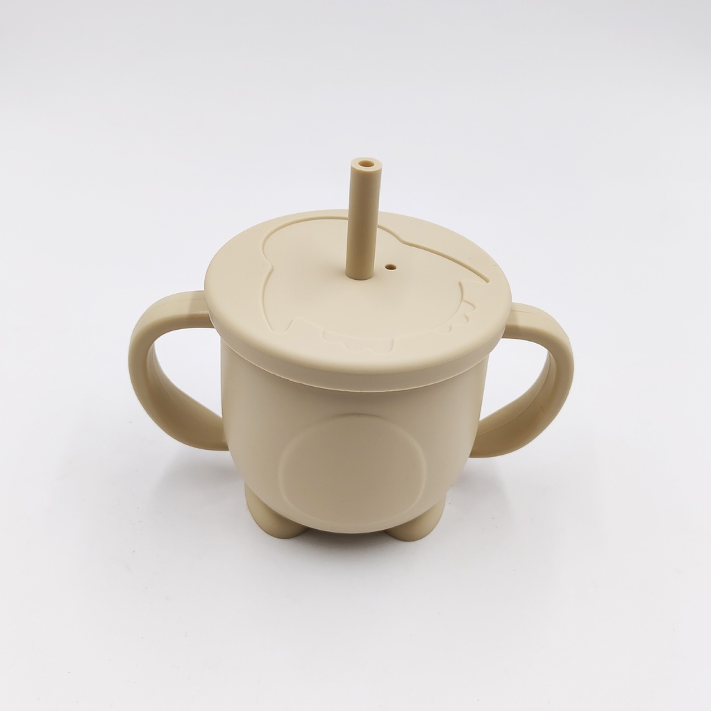 [YY-010 beige] Silicone cup with crushable straw, BPA free