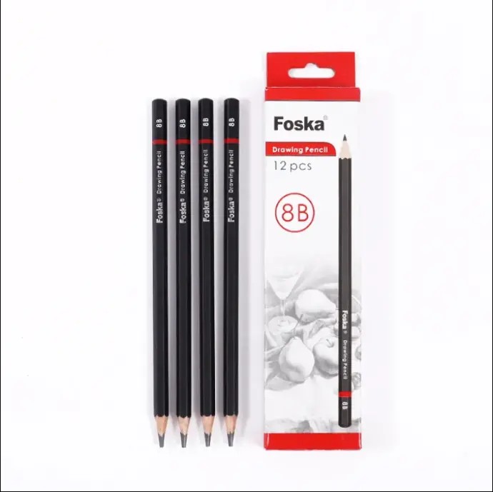 12PCS 8B CRAYON DE BOIS A DESSIN FOSKA